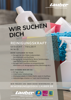 Wir suchen eine Reinigungskraft Stellenausschreibung für eine Reinigungskraft in Teilzeit.